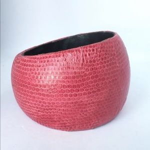 2/$20 Red Snakeskin Covered Chunky Wooden Bangle Bracelet  Oval Shape